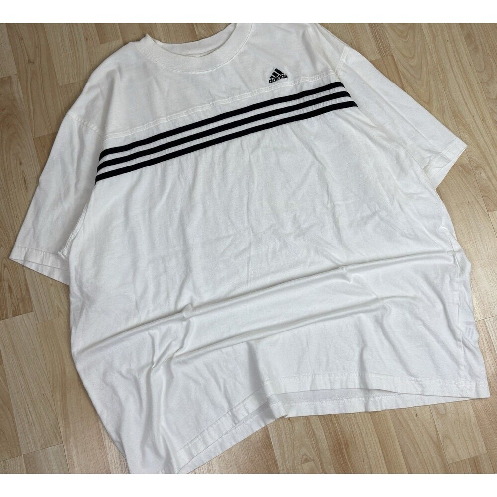 Vintage Y2K Adidas Striped Graphic T-Shirt / White / Size XL / 2000s